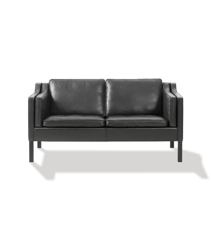 Mogensen 2212 Sofa 2-pers. - Eg Sort Lak/Sort Primo læder