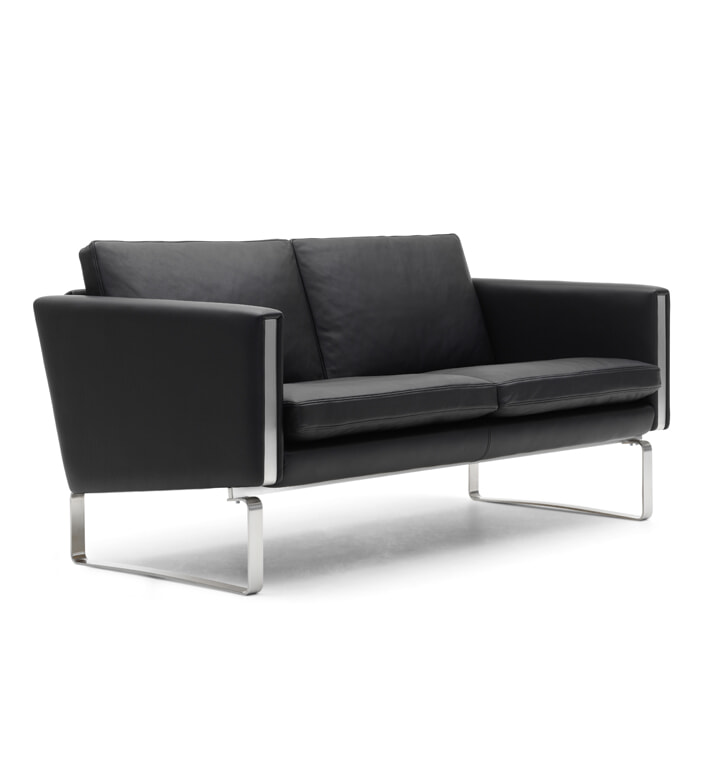 CH102 - 2 pers. Sofa - Sort Thor læder/Stålstel
