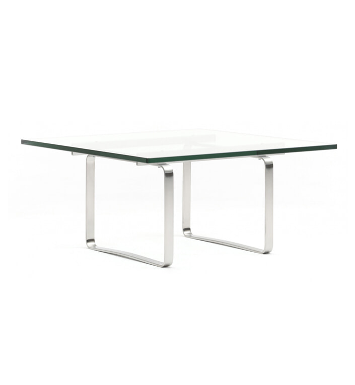 CH106 Wegner Sofabord 95x95cm - Glas/Børstet stålstel