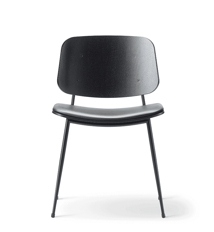 Søborg stolen 3061 - Sort Eg/Stål og Sort lædersæde