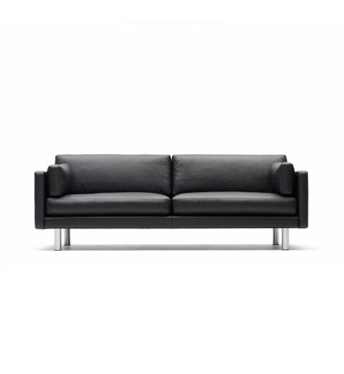 EJ220 sofa L212cm med Sort Primo læder /Børstet krom
