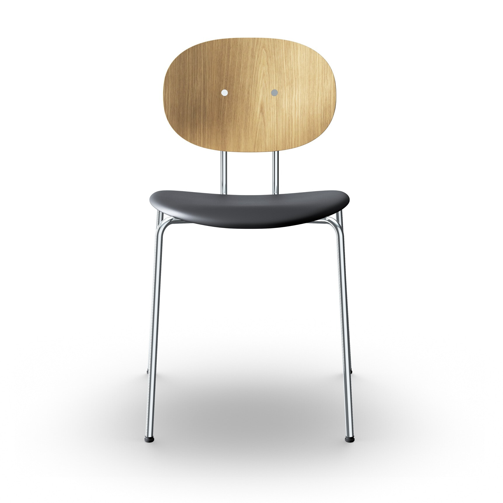 Piet Hein Stol Sædepolstret - Krom stel/Sort læder