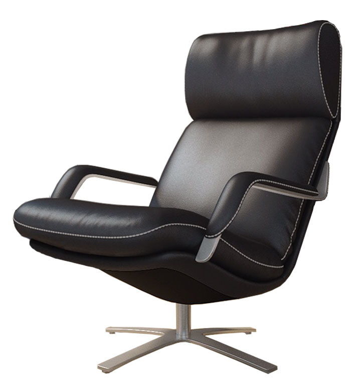 Nasa Lænestol m/åben arm og sort Soft læder - Grå mat alu stel 