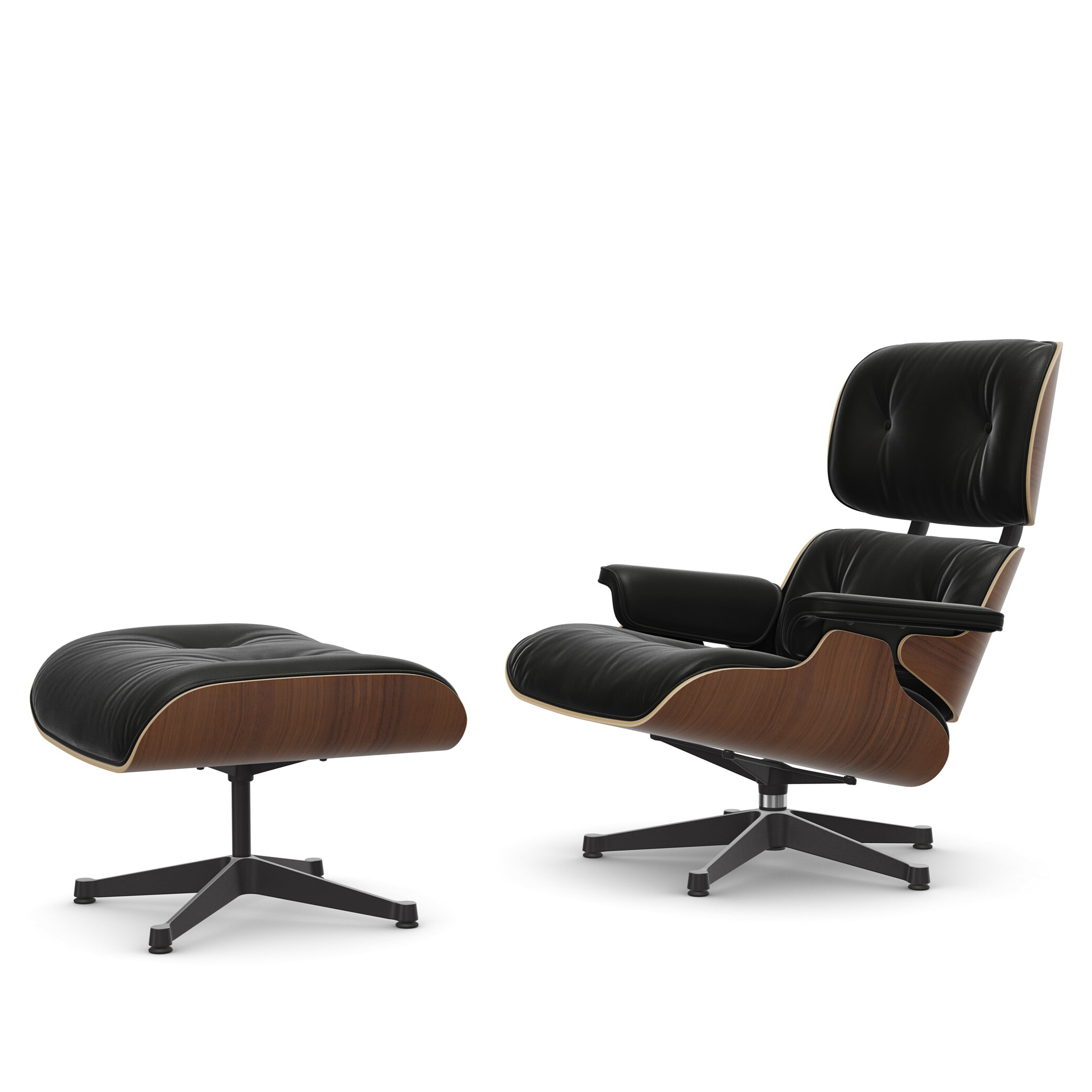 Eames Lounge Chair m. Ottoman - Sort aluminium/Mørk valnød/L50 Nero