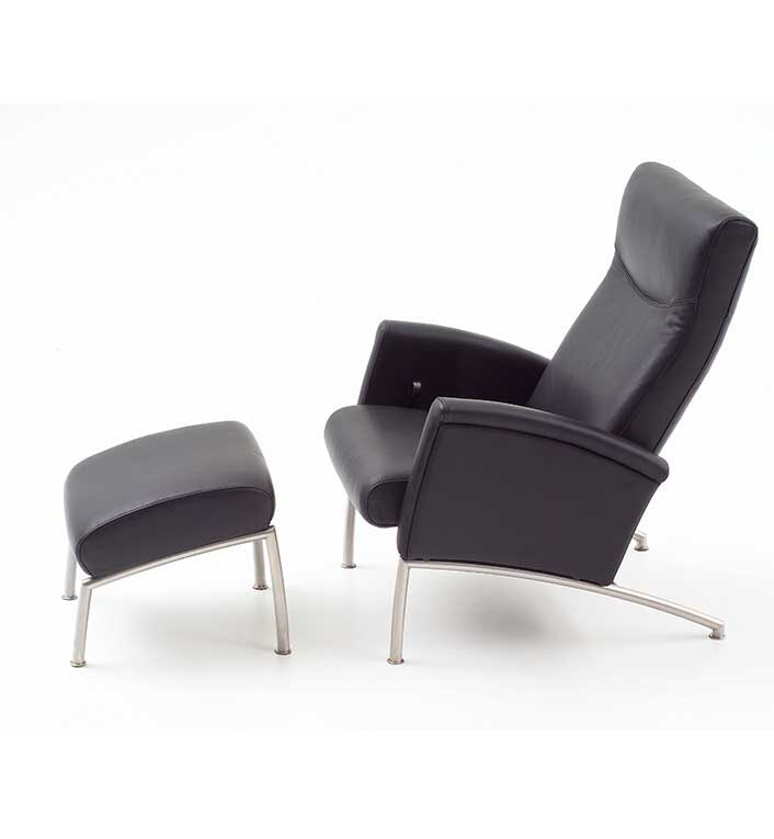 Fly Lænestol & Skammel - Sort Læder / Stål ben