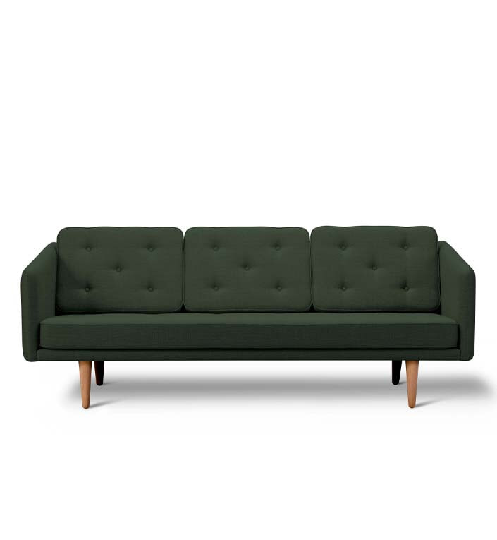 No.1 Sofa 3-pers. Olieret eg/Margrethe stof - Bottle green