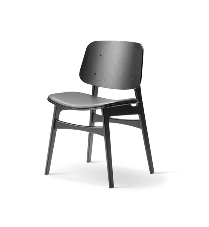 Søborg stol - Sædepolstret m. sort læder